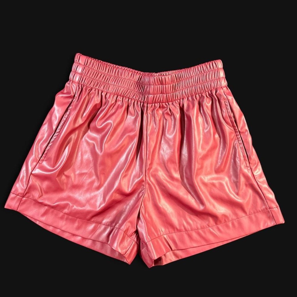 Entro Burgundy Faux Leather High Waisted Shorts Red Vegan Leather Large